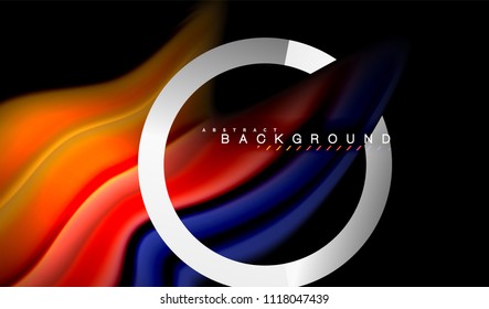 Rainbow fluid colors wave and metallic geometric shape. Artistic illustration for presentation, app wallpaper, banner or poster