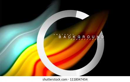 Rainbow fluid colors wave and metallic geometric shape. Artistic illustration for presentation, app wallpaper, banner or poster