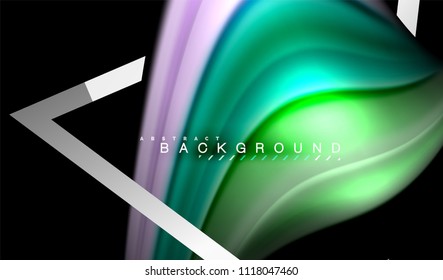 Rainbow fluid colors wave and metallic geometric shape. Artistic illustration for presentation, app wallpaper, banner or poster