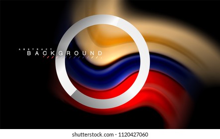 Rainbow fluid colors wave and metallic geometric shape. Artistic illustration for presentation, app wallpaper, banner or poster
