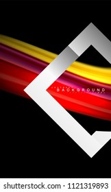 Rainbow fluid colors wave and metallic geometric shape. Artistic illustration for presentation, app wallpaper, banner or poster