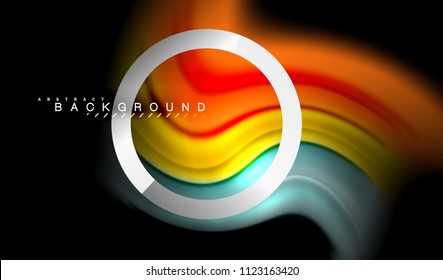Colores del fluido arcoiris ondulados y forma geométrica metálica. Ilustración artística para presentación, fondo de pantalla de aplicación, pancarta o afiche