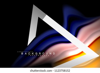 Rainbow fluid colors wave and metallic geometric shape. Artistic illustration for presentation, app wallpaper, banner or poster