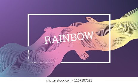 Rainbow fluid wavebackground. Iridescent moder design. Music multicolor poster. Rainbow stripe Wave liquid pattern. Organic gradient shape. Summer vivid colors frame design. Rainbow happy love background.