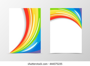 Rainbow flyer template design. Abstract flyer template in rainbow color with white blots. Spectrum flyer design. Vector illustration