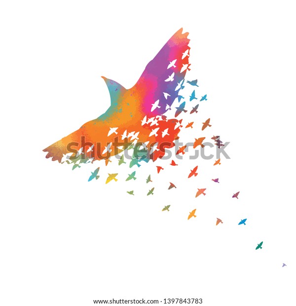 虹の飛ぶ鳥のシンボル ロゴは多彩色です 鳥の抽象的モザイク ベクターイラスト のベクター画像素材 ロイヤリティフリー