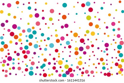 Rainbow Flying Confetti Texture. Rainbow Celebration Dot Backdrop. Independence Background. Celebrate White Design.