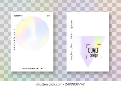 Lámina de arco iris. Cubierta de geometría púrpura. Vector digital. Forma de 1980. Diseño de cristal. Malla mínima. Fondo colorido de los años 90. Lámina azul del arco iris