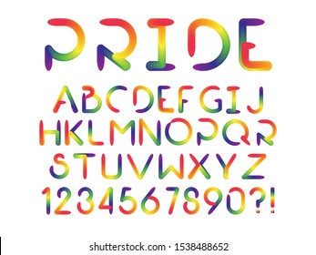 Rainbow font. LGBT letters. ABC for Symbol of gays and lesbians. Alphabet of bisexual and transgender people