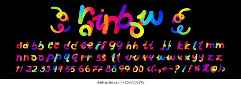 rainbow font with wavy ribbons. funny color gradient alphabet