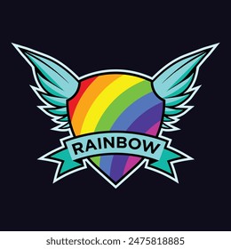 Rainbow Football Cricket  Team Shield Wings Colorful Badge Logo