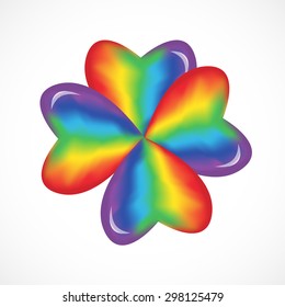 Rainbow four-leaf clover (shamrock) on white background. Vector illustration for graphic design.