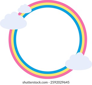 Rainbow Frame with Clouds – Colorful Circular Border Illustration