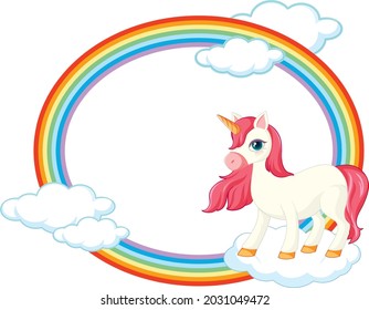 Rainbow frame with cute unicorn cartoon character illustration