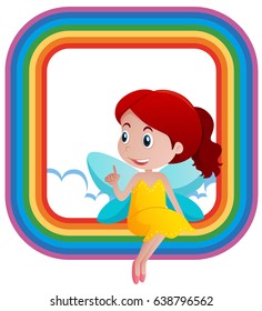Rainbow frame design with cute fairy illustration