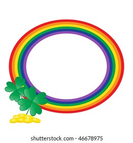 Rainbow frame with gold and clover.Vector illustration.