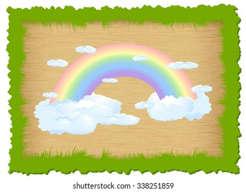 Rainbow in frame of grass on old sheet