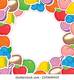 rainbow fruit border frame template kawaii doodle flat cartoon vector illustration