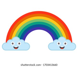 rainbow and funny clouds on a white background. flat vector illustration