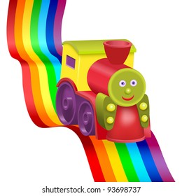 Rainbow and funny locomotive. Gradient mesh