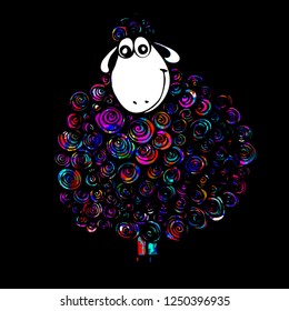 Rainbow funny sheep. Vector