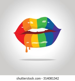 Rainbow gay lips in vector.