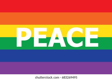 Rainbow Gay Pride Flag With Peace Word. Vector.