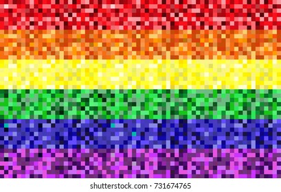 Rainbow gay pride flag, pixel style. LGBT pride flag. Gay community symbol. Vector illustration.