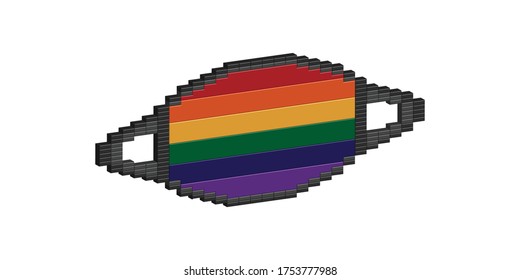 Rainbow gay pride protection symbol in virus protective mask, flag concept lgbt, 3d vector pixel art.