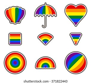Rainbow gay pride stickers vector. All elements sorted and grouped in layers