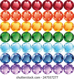 Rainbow Of Gems - Diamonds, Rubies, Emeralds, Sapphires And Other. Seamless Texture On A White Background, Vector