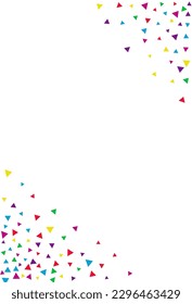 Fondo blanco del vector de abstracto geométrico del arcoiris. Diseño de Confetti Carnaval. Tarjeta Triángulo de Navidad. Postal festiva feliz de formas.