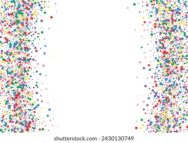 Rainbow Geometric Background White Vector. Polka Wallpaper Frame. Bright Carnaval. Colorful Circle Event. Element Congratulation Design.