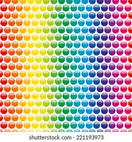 Rainbow geometric color seamless pattern of glossy balls. 
