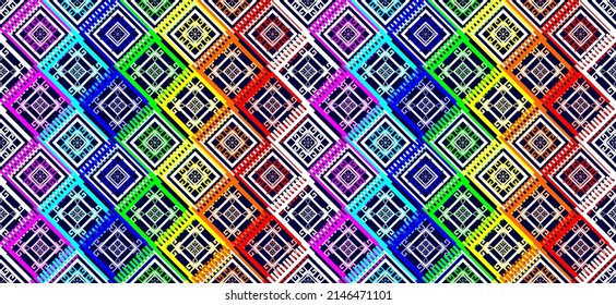 Rainbow Geometric ethnic oriental seamless pattern traditional Design for background, carpet, wallpaper, clothing, wrapping, Batik fabric, Vector Art. Embroidery style. Fabric Morocco.