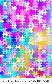 Rainbow Geometric Pattern with Grid. Jigsaw Puzzle Pieces Isolated on Iridescent Background. Vector Illustration