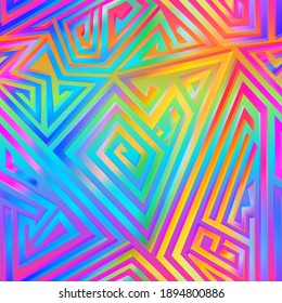 Rainbow geometric spiral seamless pattern.