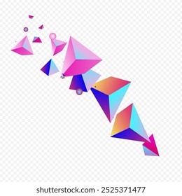 Rainbow Geometric Vector Transparent Background. Cosmic Creative Shards Design. Magical Flying Shapes Cover. Gradient Jewel Scattered Certificate.