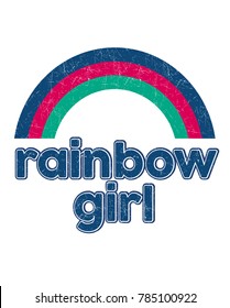 rainbow girl. retro sporty t-shirt print.