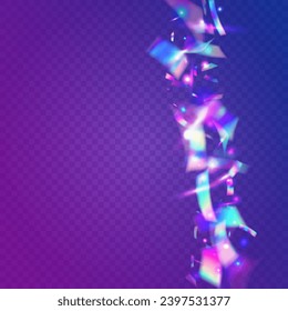 Rainbow Glare. unscharfes Banner. Blue Shiny Tinsel. Geburtstagseffekt. Kristallfolie. Kleine Falten. Digital Art. Disco Weihnachtsvorlage. Lila-Regenbogen-Glass