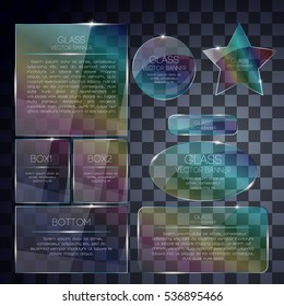 Rainbow glass banners shine shape template on transparent background