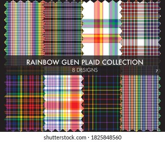 Rainbow Glen Plaid seamless pattern collection includes 8 designs for fashion textiles and graphics