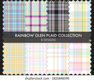 Rainbow Glen Plaid seamless pattern collection includes 8 designs for fashion textiles and graphics