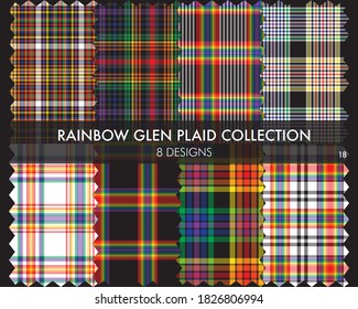 La colección de patrones sin soldadura Rainbow Glen Plaid incluye 8 diseños de textiles y gráficos de moda