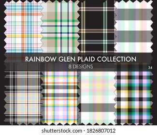 Rainbow Glen Plaid seamless pattern collection includes 8 designs for fashion textiles and graphics