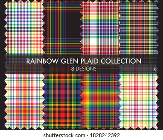 Rainbow Glen Plaid seamless pattern collection includes 8 designs for fashion textiles and graphics