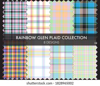 Rainbow Glen Plaid seamless pattern collection includes 8 designs for fashion textiles and graphics