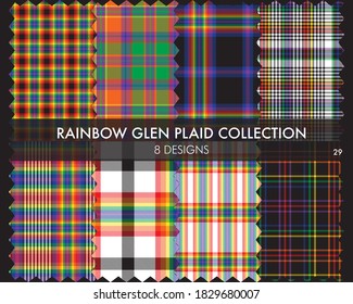 Rainbow Glen Plaid seamless pattern collection includes 8 designs for fashion textiles and graphics