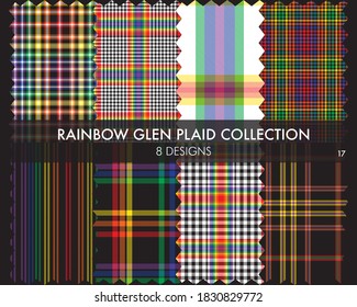 Rainbow Glen Plaid seamless pattern collection includes 8 designs for fashion textiles and graphics