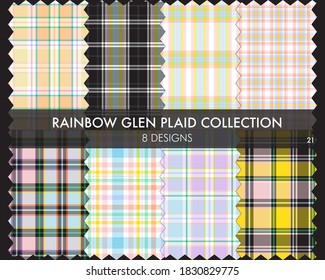 La colección de patrones sin soldadura Rainbow Glen Plaid incluye 8 diseños de textiles y gráficos de moda